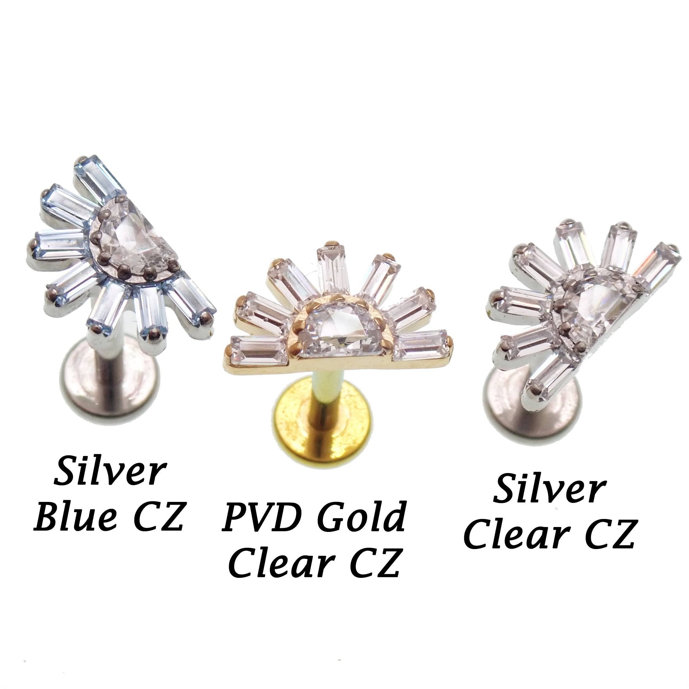 Implant Titanium CZ Sunrise Flatback Piercing, Internally Threaded 18g, 16g, 14g