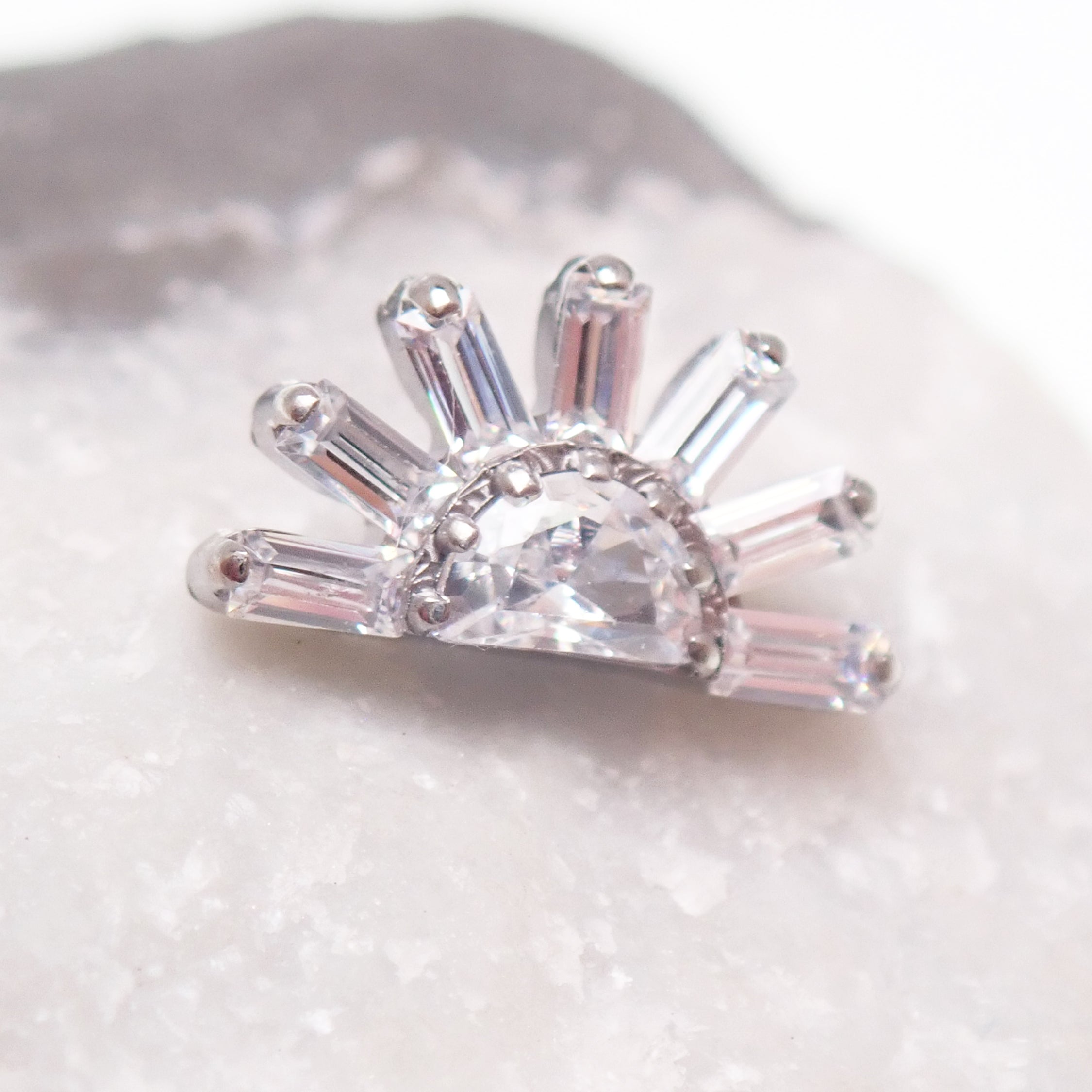 Implant Titanium CZ Sunrise Flatback Piercing, Internally Threaded 18g, 16g, 14g