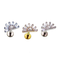 Implant Titanium CZ Sunrise Flatback Piercing, Internally Threaded 18g, 16g, 14g