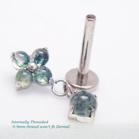 Implant Titanium Moss Agate Flatback Piercing, Internally Threaded 18g, 16g, 14g