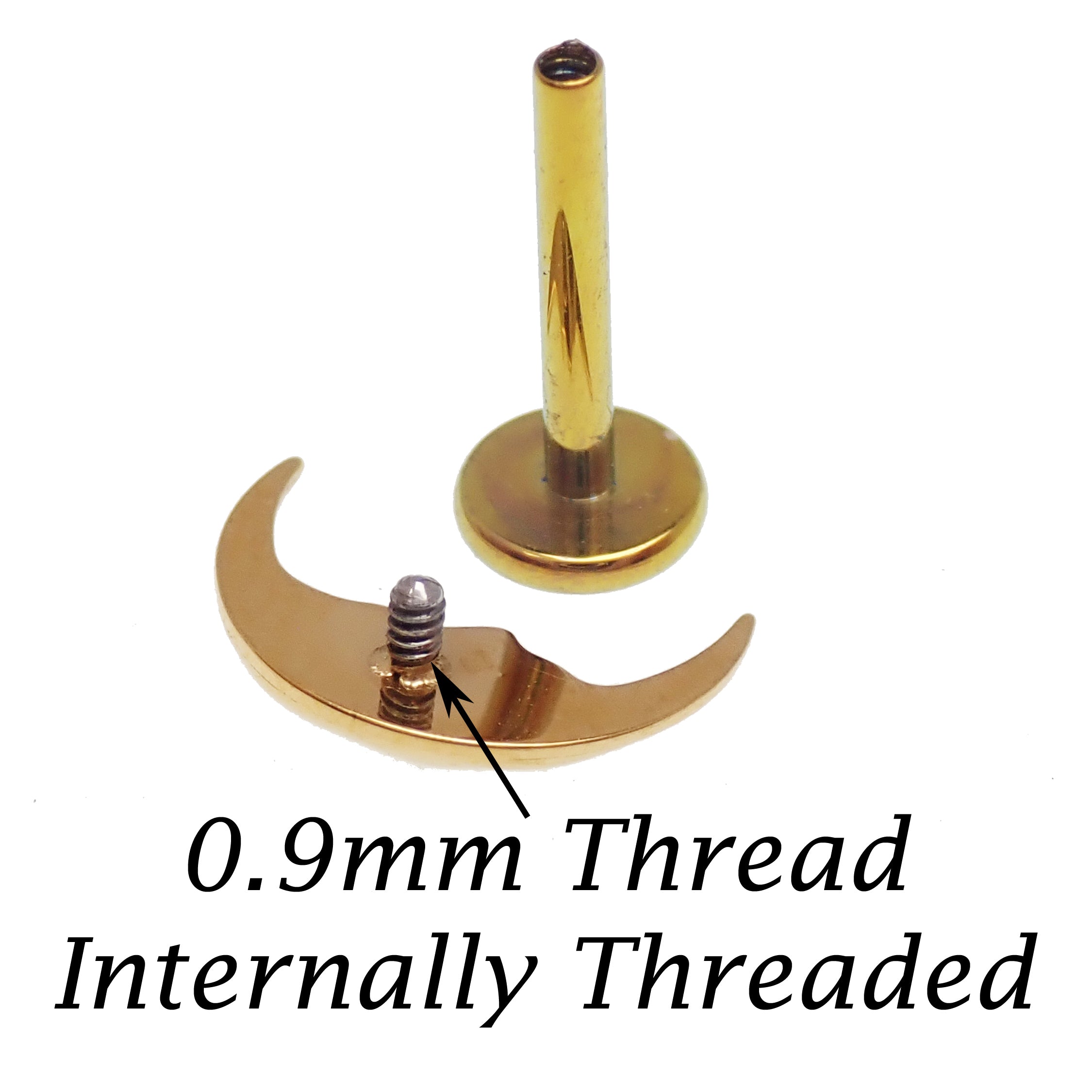 Implant Titanium PVD Gold  Moon Face Flatback Piercing, Internally Threaded 18g, 16g, 14g