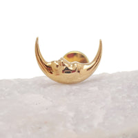 Implant Titanium PVD Gold  Moon Face Flatback Piercing, Internally Threaded 18g, 16g, 14g