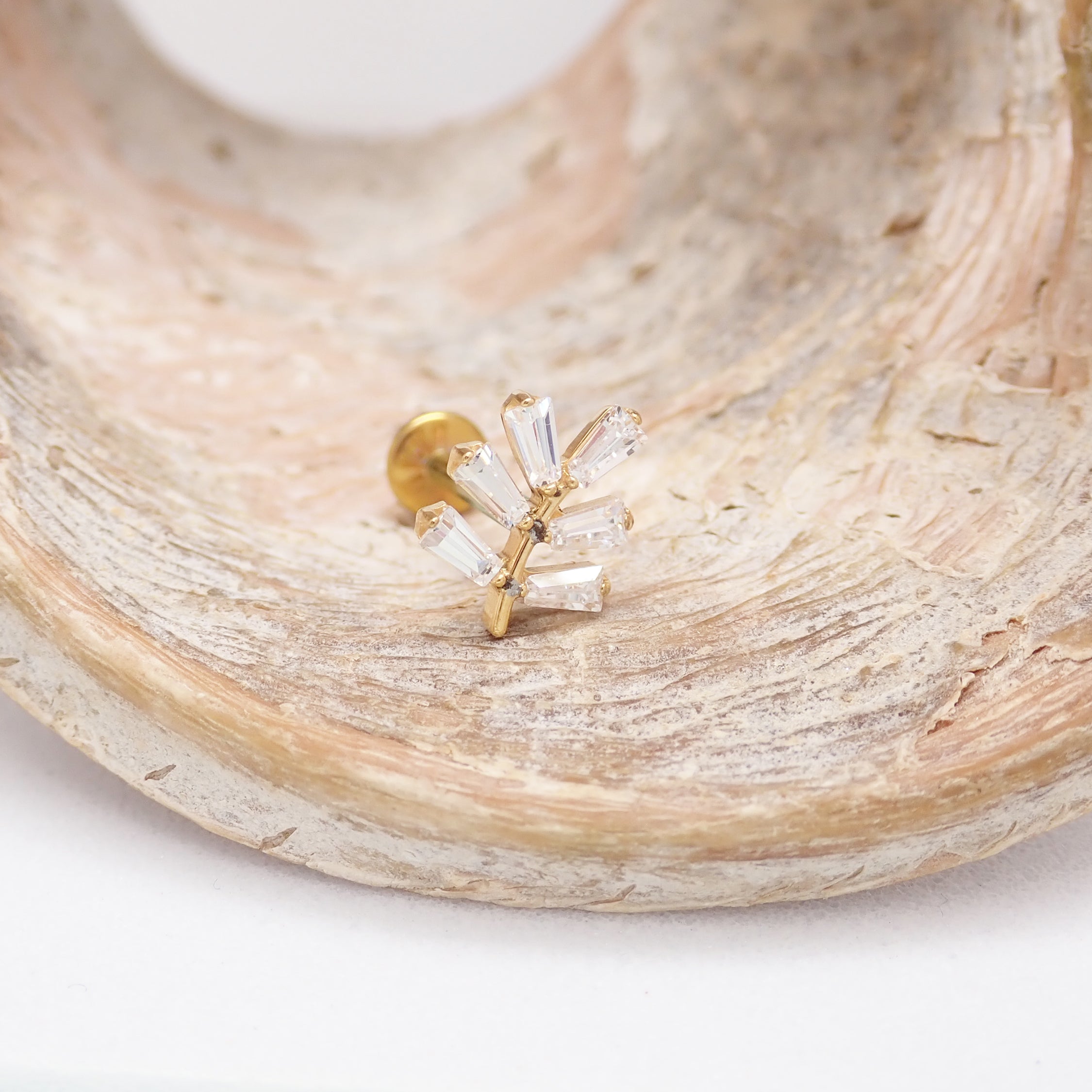 PVD Vine with CZ stones Titanium Flatback/ Labret Piercing 18g, 16g, 14g