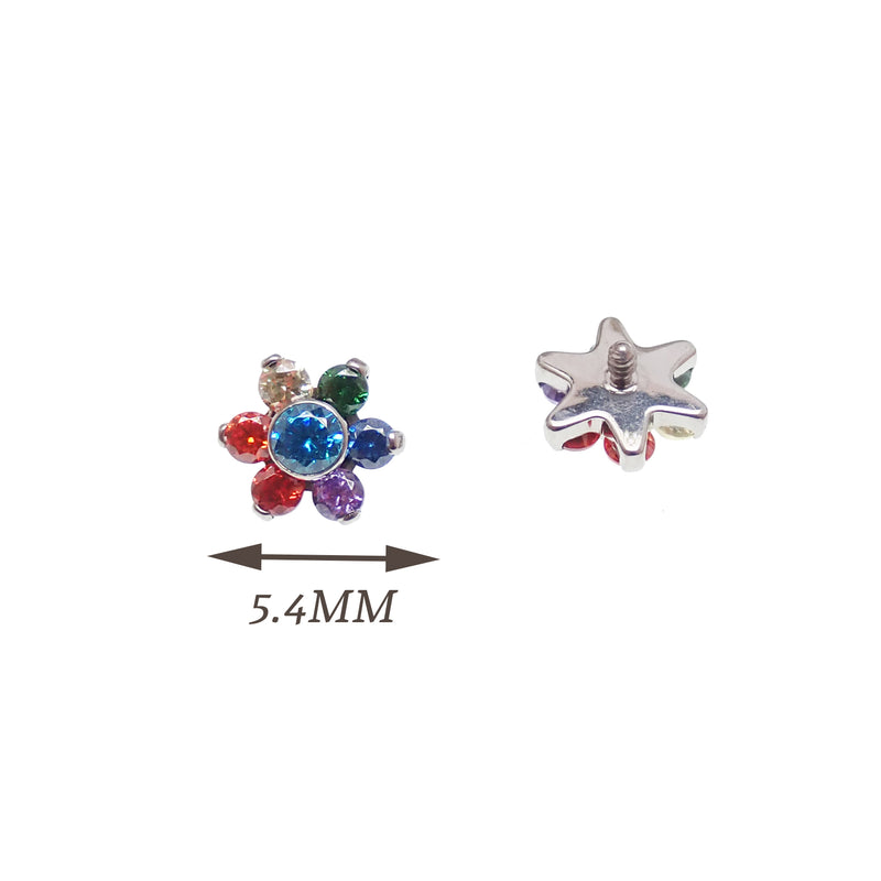 Internally threaded  Titanium Flower Top multi CZ stones