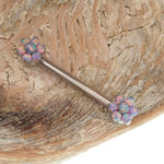 Flower Opal Push Fit threadless swap out Nipple Bar 16g, 14g, 12g