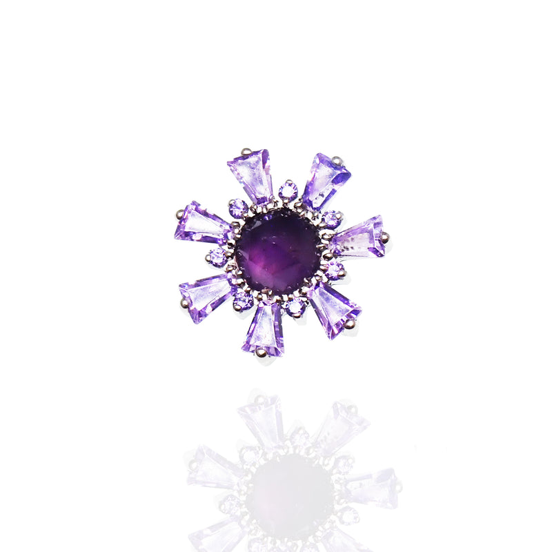 Amethyst & CZ Cluster Titanium Flatback Piercing