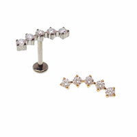 Curved Cubic Zirconia Titanium Flatback/ Labret Piercing 18g, 16g, 14g