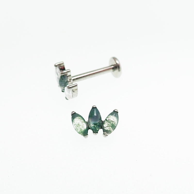 Moss Agate Arch Cluster Titanium Flatback/ Labret Piercing 18g, 16g, 14g