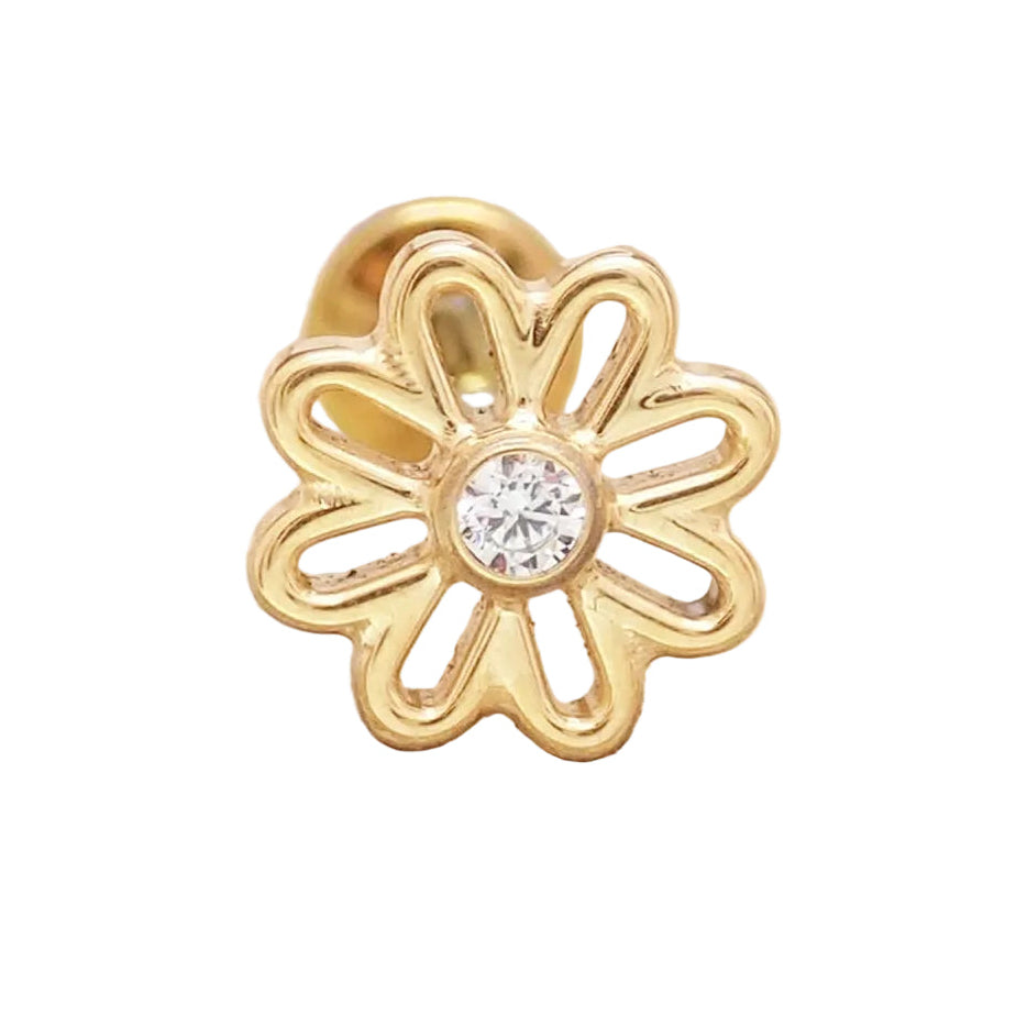 PVD Flower with a CZ stone Titanium Flatback/ Labret Piercing 18g, 16g, 14g