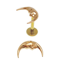 Implant Titanium PVD Gold  Moon Face Flatback Piercing, Internally Threaded 18g, 16g, 14g