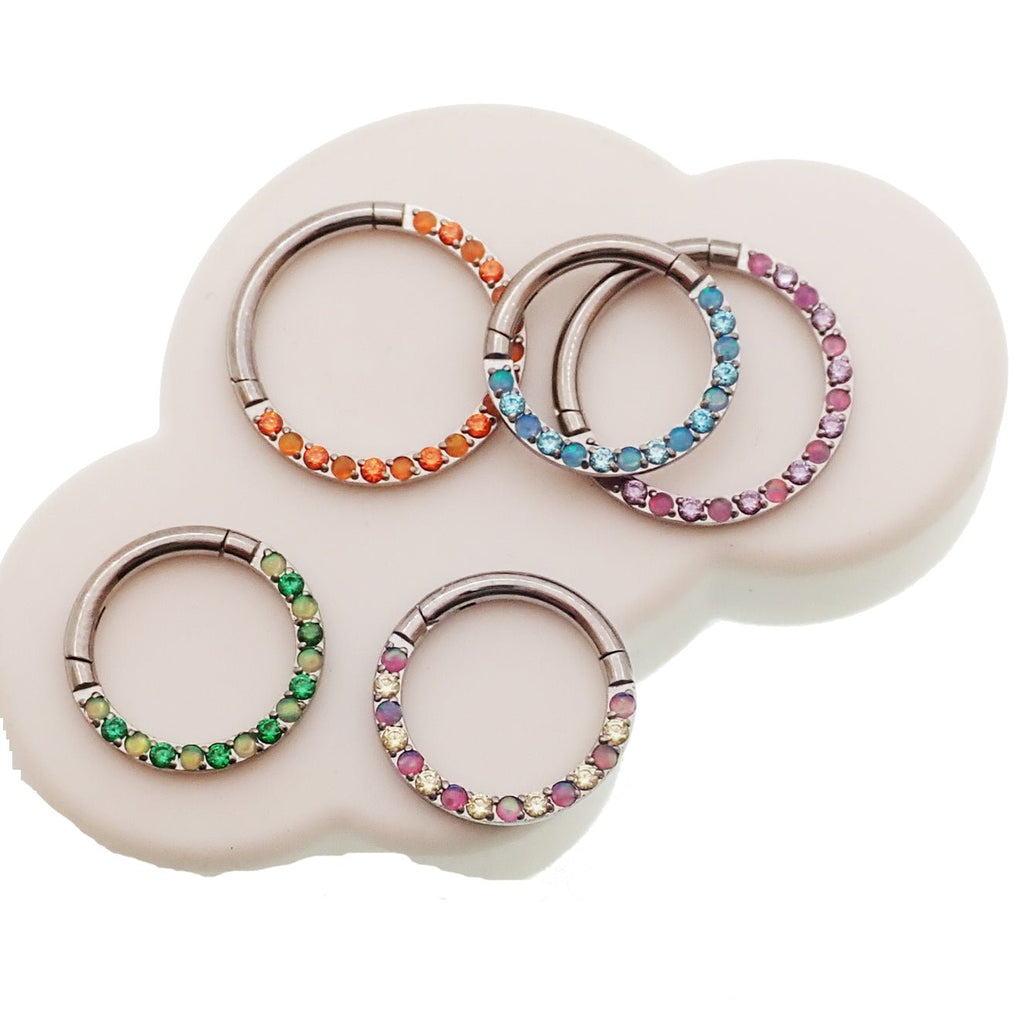 Opal/CZ Front Titanium Clicker 16g – Body Clickers Body Jewelry