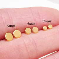 PVD Gold Flat Disc Titanium Stud Earrings Pair, 3mm, 4mm, 5mm- 20g