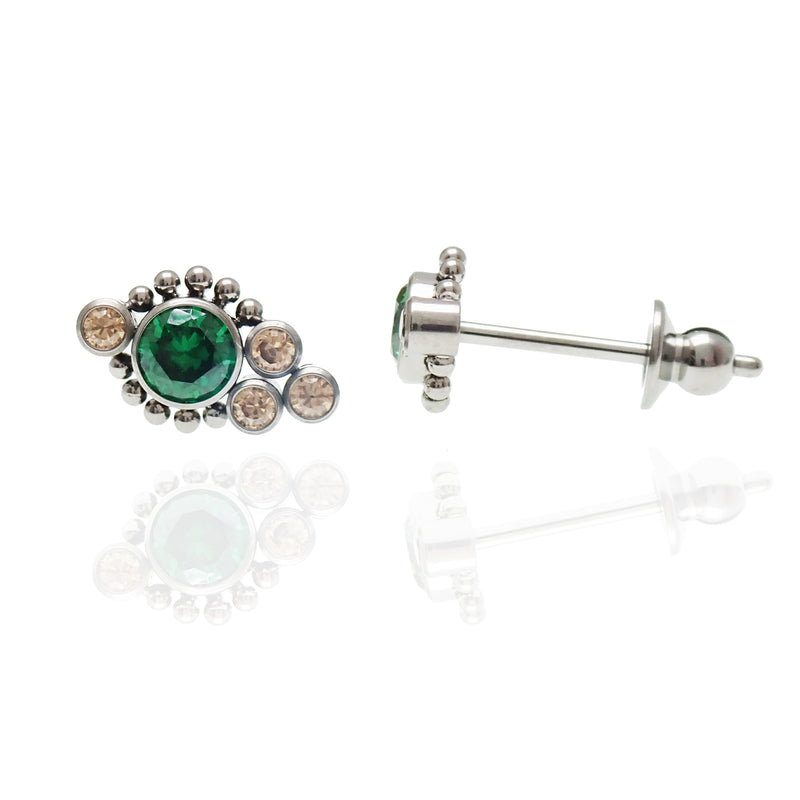 Titanium Emerald  & Champagne Beaded Earrings