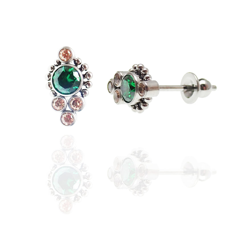 Titanium Emerald  & Champagne Beaded Earrings
