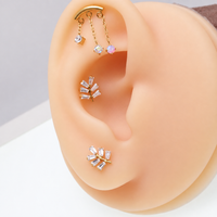 Implant Titanium PVD Vine with CZ stones Flatback/ Labret Piercing 18g, 16g, 14g