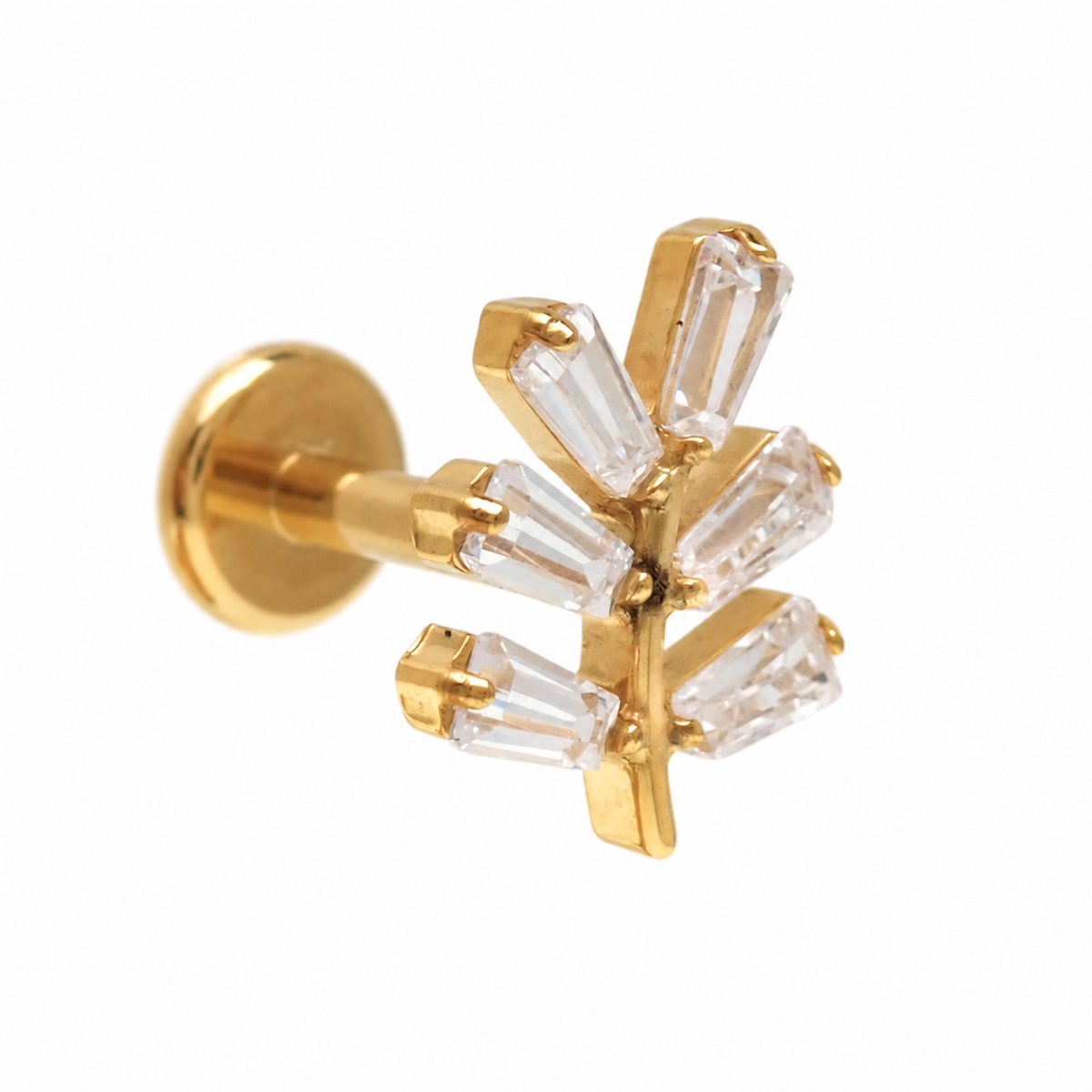 Implant Titanium PVD Vine with CZ stones Flatback/ Labret Piercing 18g, 16g, 14g