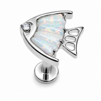Opal Fish Cluster Titanium Flatback Piercing- internally threaded