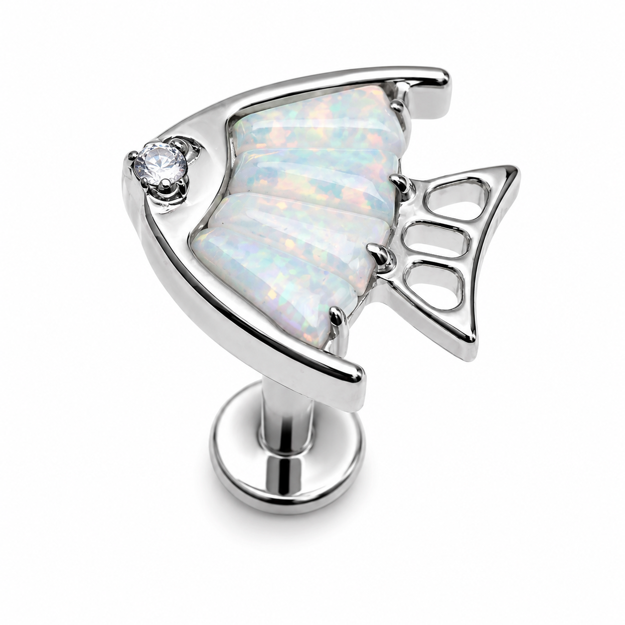 Opal Fish Cluster Titanium Flatback Piercing- internally threaded