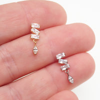 Implant Titanium Zigzag Baguette Flatback Piercing, 18g/16g/14g- 0.9mm thread