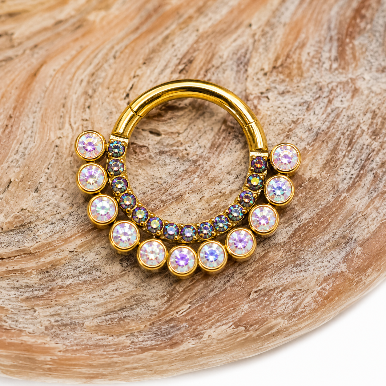 Double Row Rainbow CZ & AB's Clicker 16g