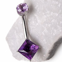 Natural Amethyst Stone Implant Titanium Belly bar 14g 10mm