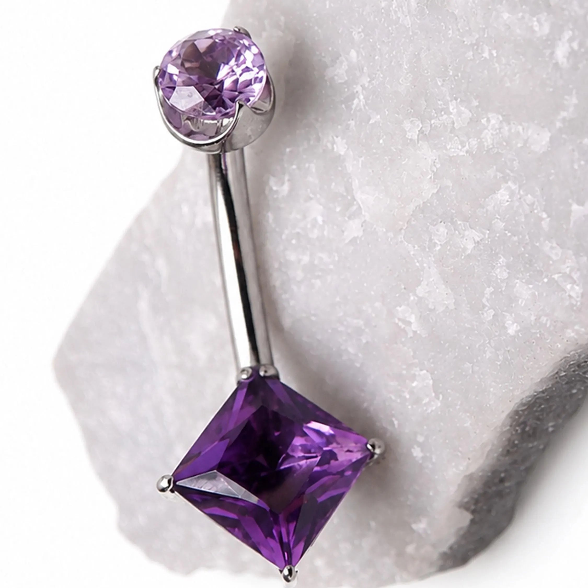Natural Amethyst Stone Implant Titanium Belly bar 14g 10mm