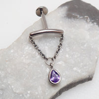 Hidden Helix Amethyst CZ Chain Titanium Flatback 18g, 16g, 14g