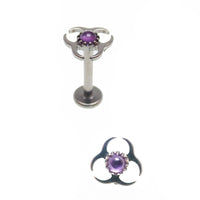 Amethyst Biohazard Symbol Titanium Flatback/ Labret Piercing 18g, 16g, 14g