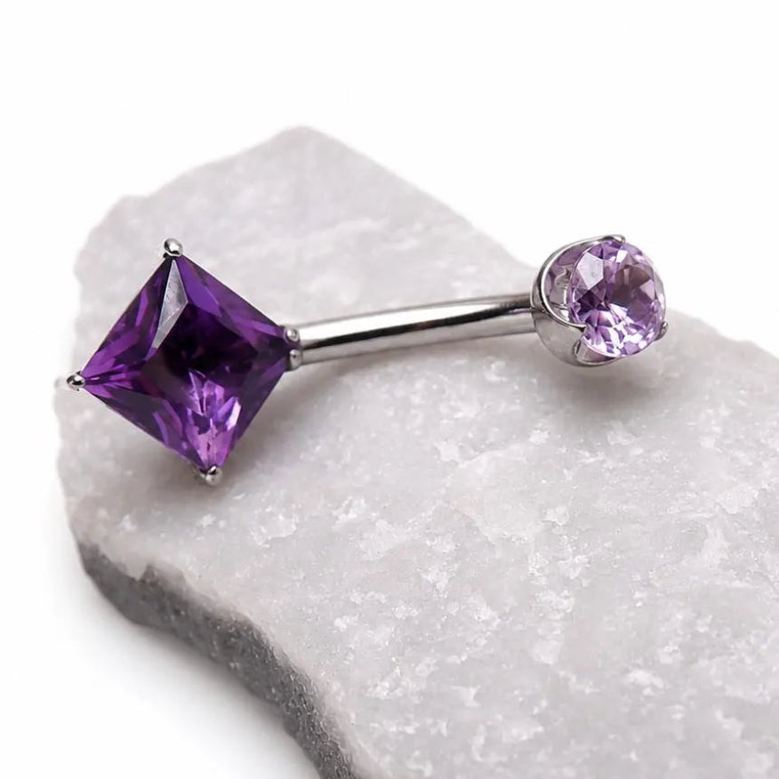 Natural Amethyst Stone Implant Titanium Belly bar 14g 10mm