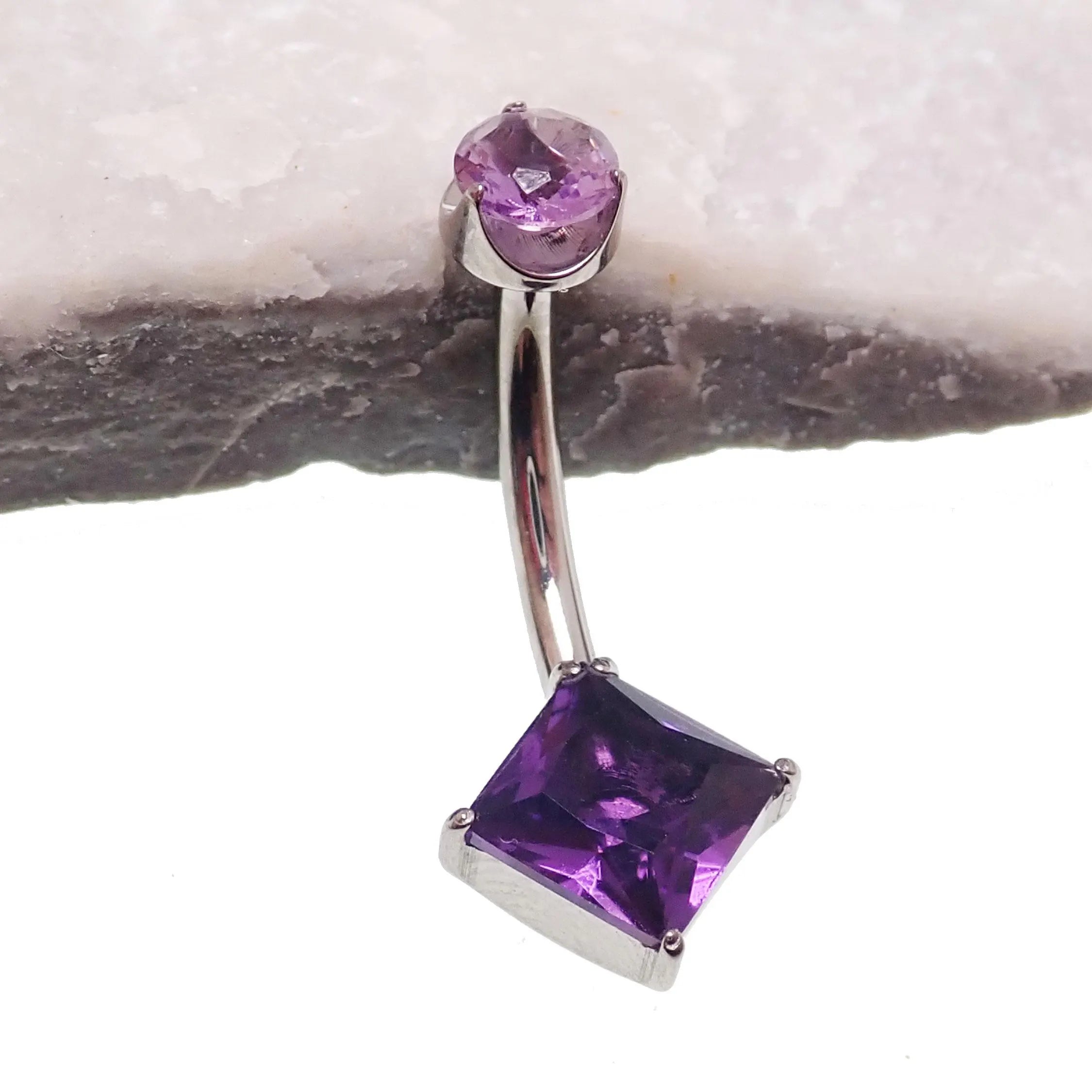 Natural Amethyst Stone Implant Titanium Belly bar 14g 10mm
