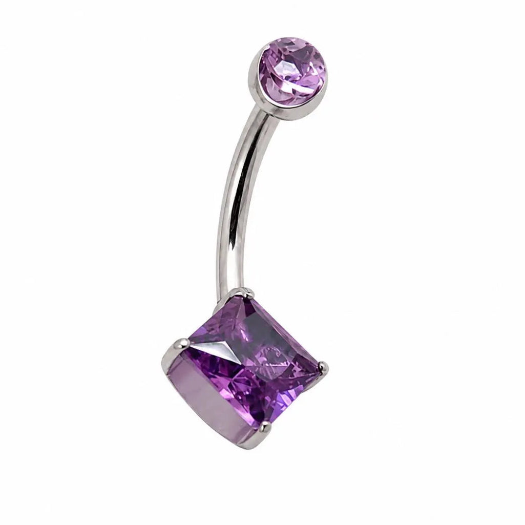 Natural Amethyst Stone Implant Titanium Belly bar 14g 10mm