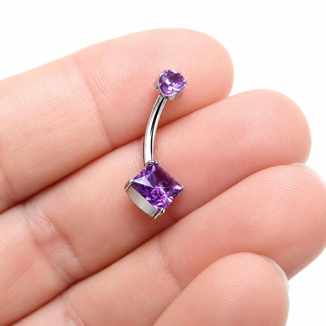 Natural Amethyst Stone Implant Titanium Belly bar 14g 10mm