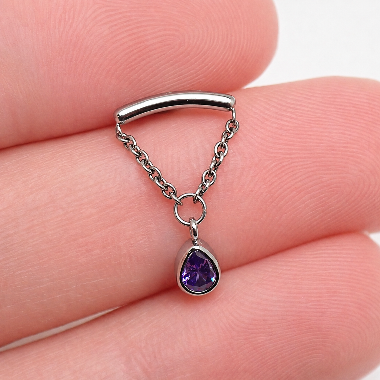 Hidden Helix Amethyst CZ Chain Titanium Flatback 18g, 16g, 14g