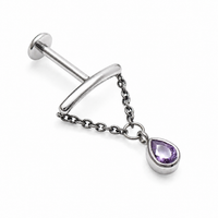 Hidden Helix Amethyst CZ Chain Titanium Flatback 18g, 16g, 14g