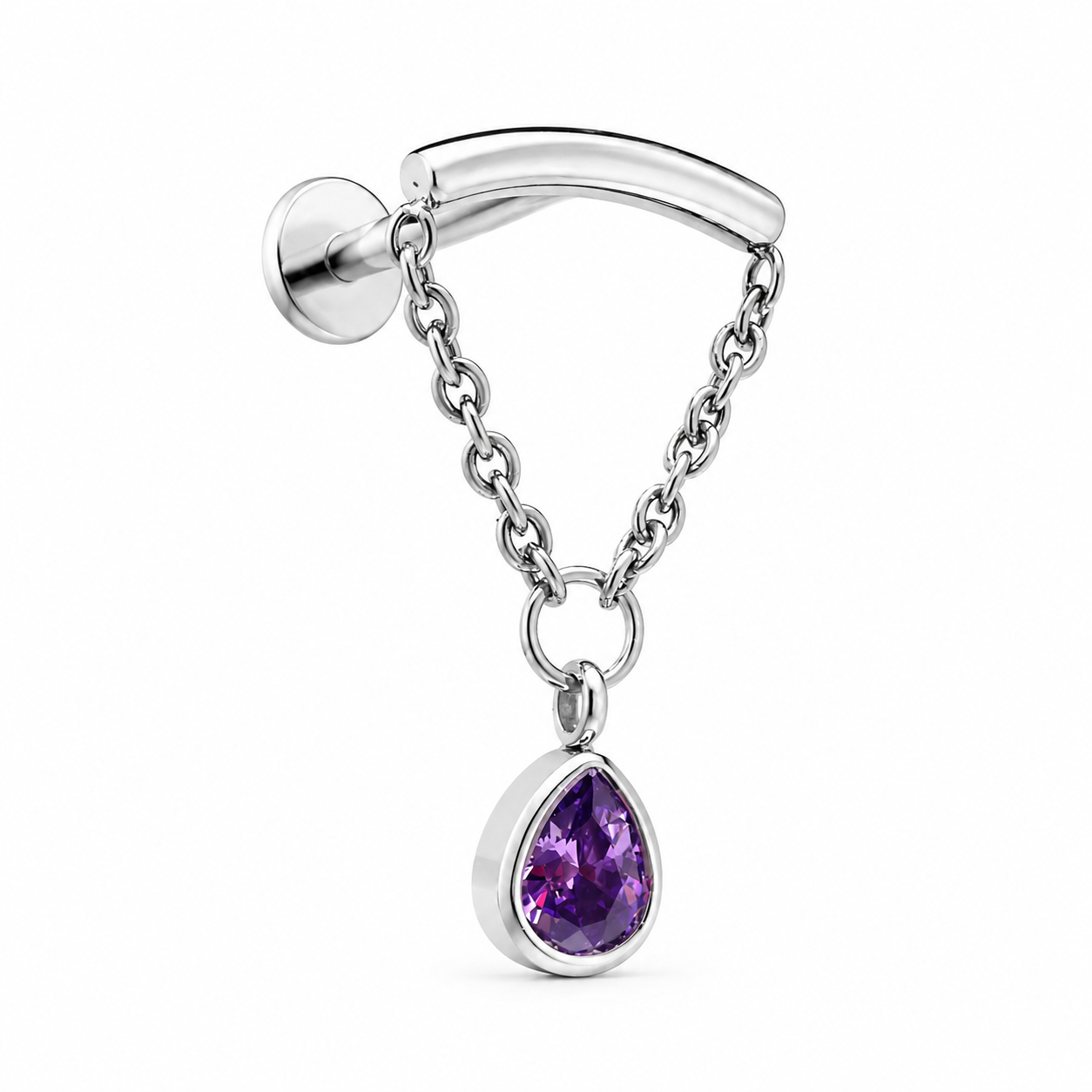 Hidden Helix Amethyst CZ Chain Titanium Flatback 18g, 16g, 14g