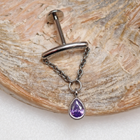 Hidden Helix Amethyst CZ Chain Titanium Flatback 18g, 16g, 14g