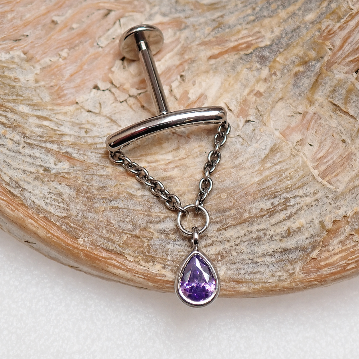 Hidden Helix Amethyst CZ Chain Titanium Flatback 18g, 16g, 14g