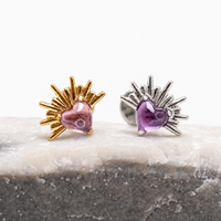 Implant Titanium Amethyst Sun Flatback Piercing, 18g/16g/14g- 0.9mm thread