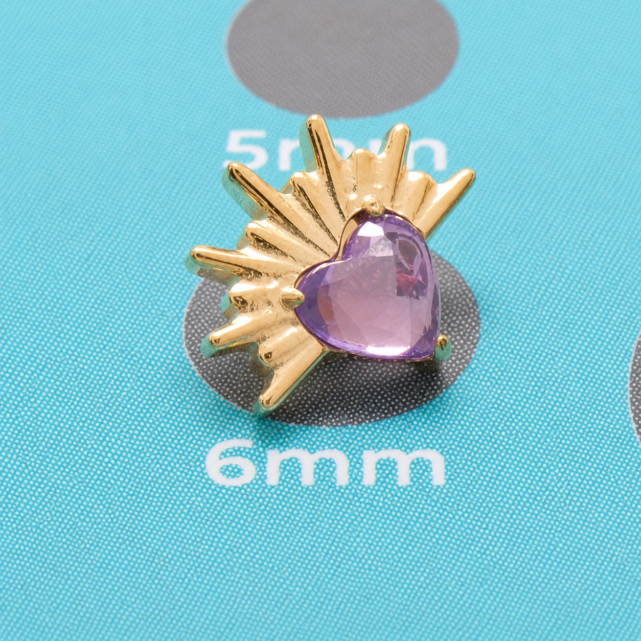 Implant Titanium Amethyst Sun Flatback Piercing, 18g/16g/14g- 0.9mm thread