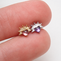 Implant Titanium Amethyst Sun Flatback Piercing, 18g/16g/14g- 0.9mm thread