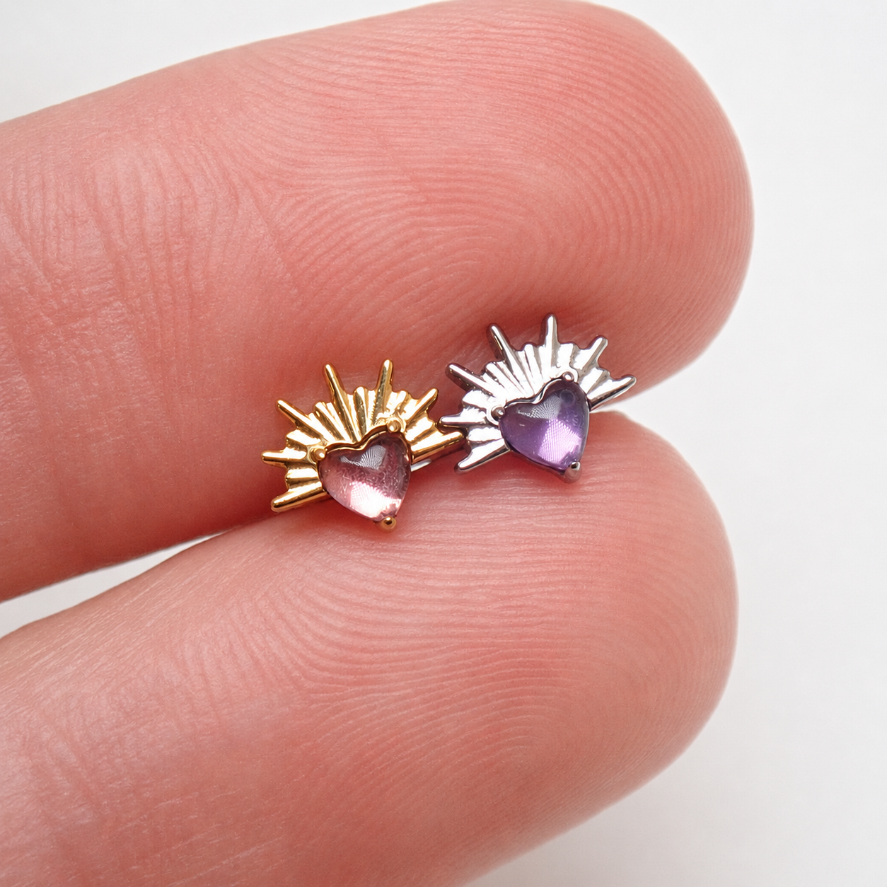 Implant Titanium Amethyst Sun Flatback Piercing, 18g/16g/14g- 0.9mm thread