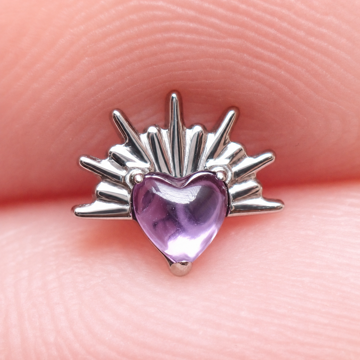 Implant Titanium Amethyst Sun Flatback Piercing, 18g/16g/14g- 0.9mm thread