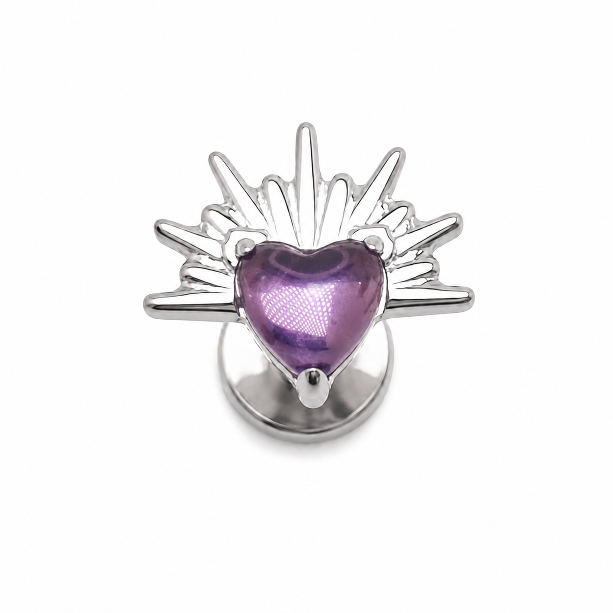 Implant Titanium Amethyst Sun Flatback Piercing, 18g/16g/14g- 0.9mm thread
