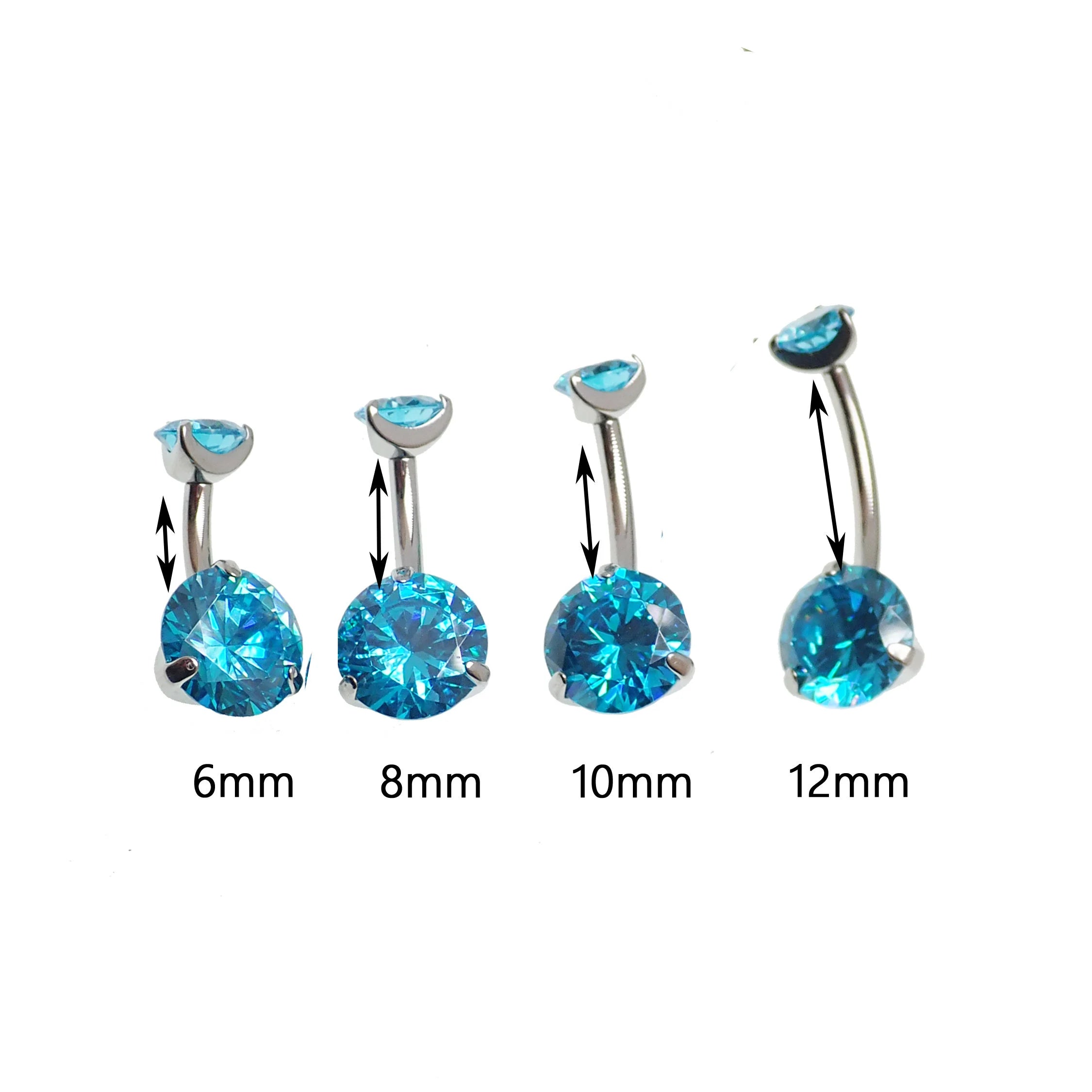 Aqua Prong CZ belly ring from Body Clickers Body Jewelry, featuring a 14g body jewelry design with sparkling cubic zirconia stones.