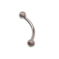 Body Clickers titanium push fit curved barbell with ball ends, available in 14g, 16g, and 18g for body jewelry piercing.