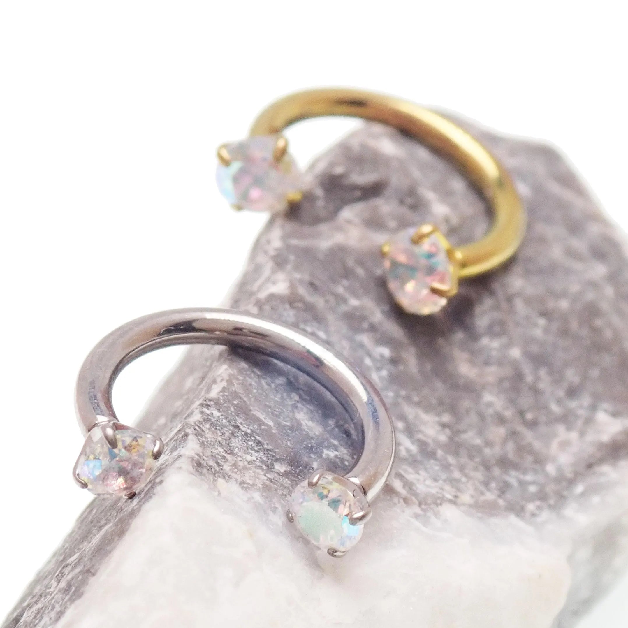Implant Grade Titanium Horseshoe Ring, CZ Stone, Helix Septum Piercing