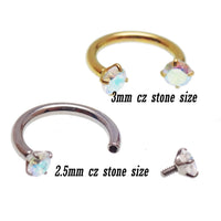 Implant Grade Titanium Horseshoe Ring, CZ Stone, Helix Septum Piercing