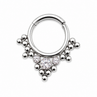 Beaded & CZ Hinged  Titanium Clicker 16g
