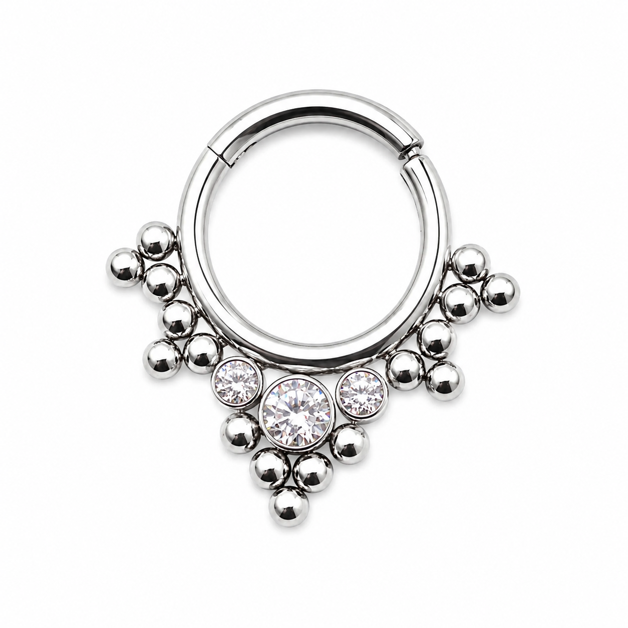 Beaded & CZ Hinged  Titanium Clicker 16g