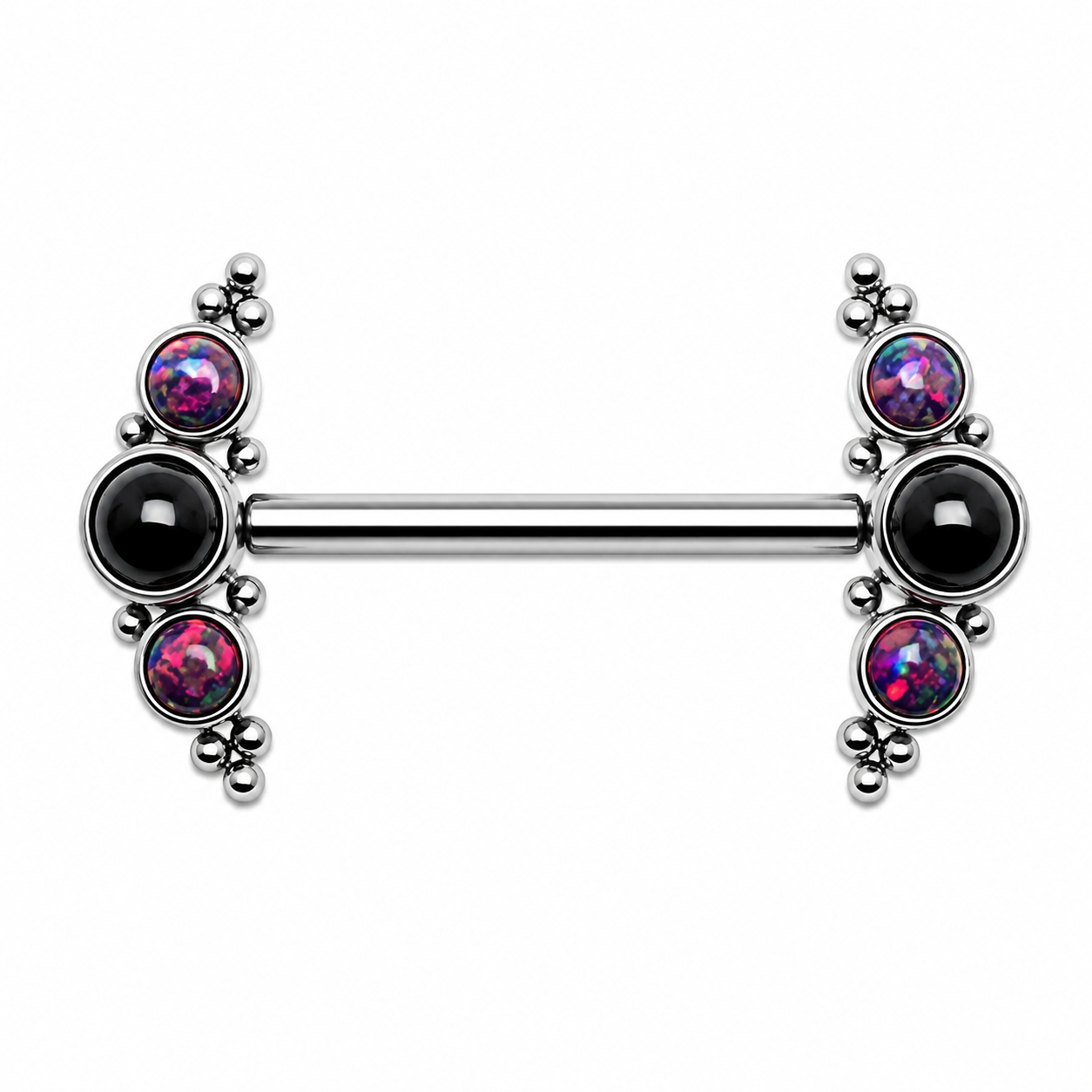 Onyx and Black Lava Beaded Nipple Cluster 14g, 12g
